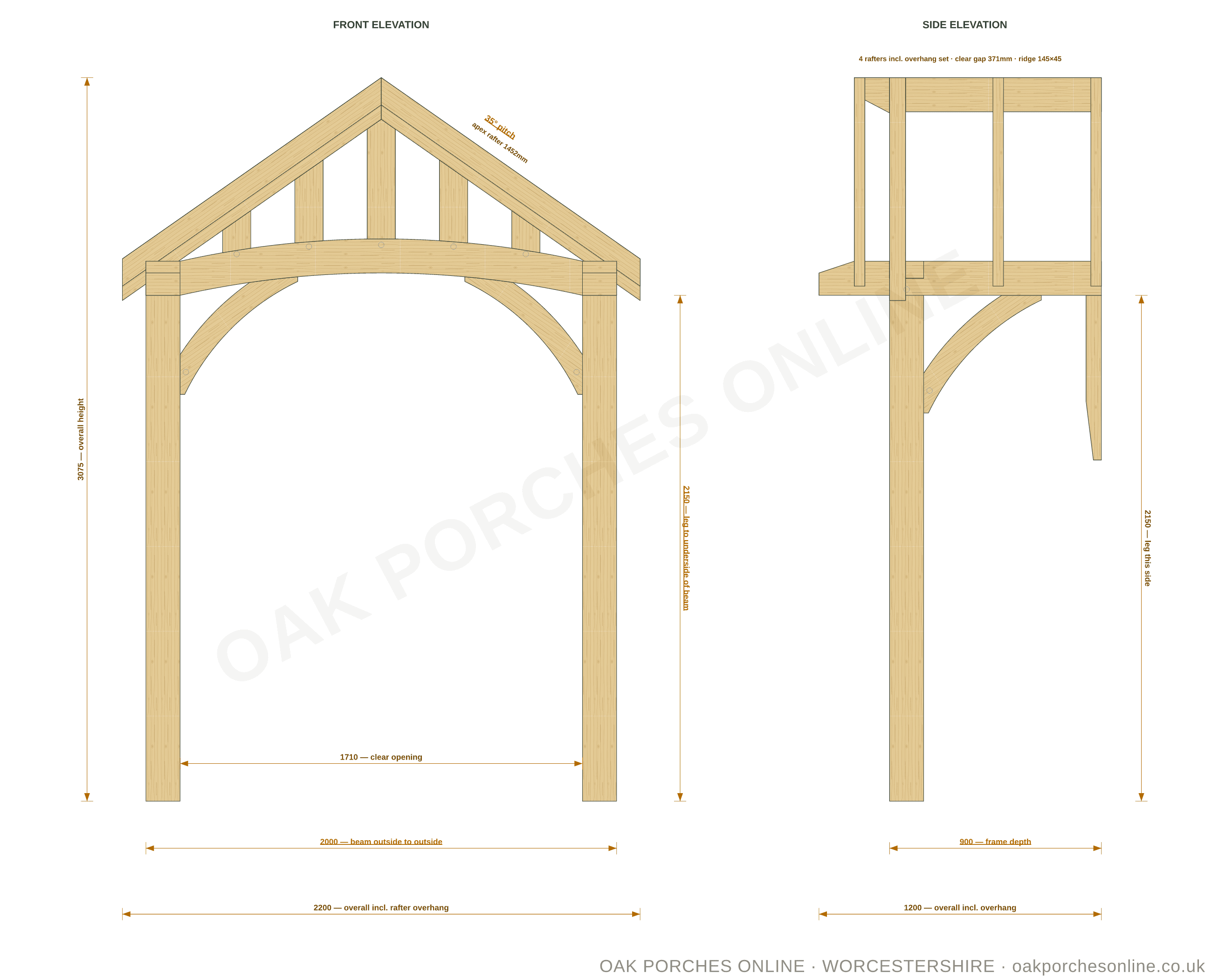 The Hallow — setting-out drawing at 2000 × 900 mm, front and side elevations