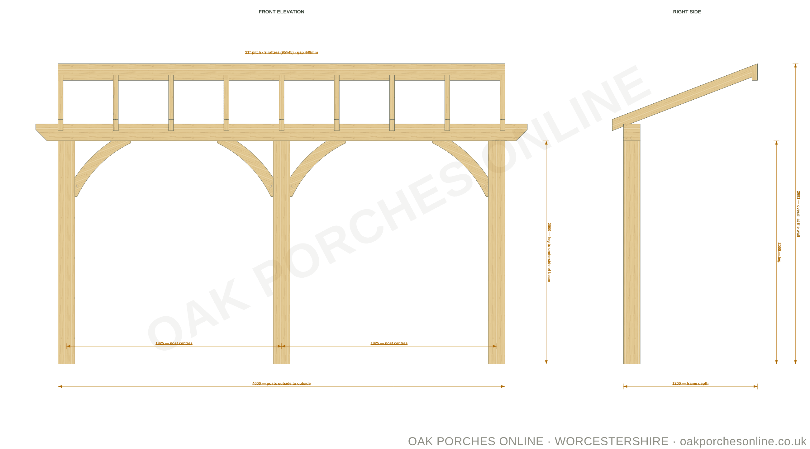 The Lean-To — setting-out drawing at 4000 × 1200 mm, front and side elevations