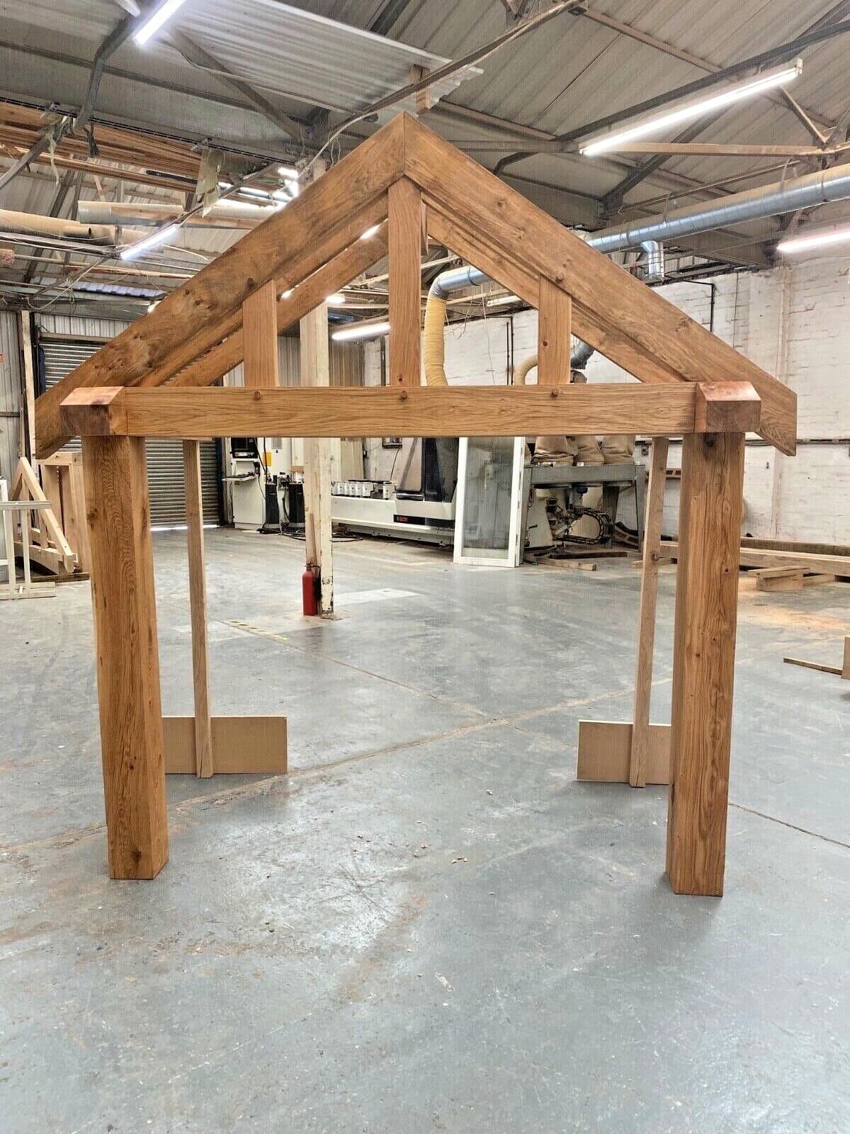 A Telford frame dry-fitted in our Worcestershire workshop, king post and struts pegged